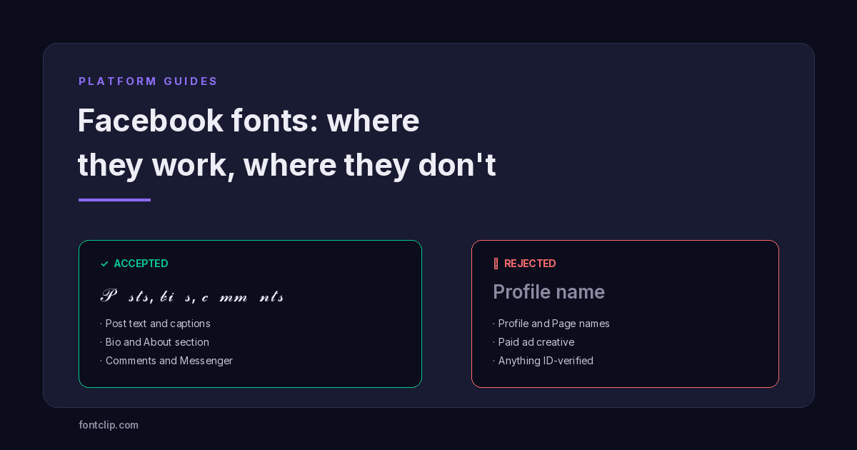 Facebook fields split into accepted styled text and rejected identifier fields